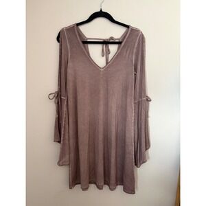 American Eagle Bell Sleeve Tie Back Mini Dress Mauve Mineral Wash Small